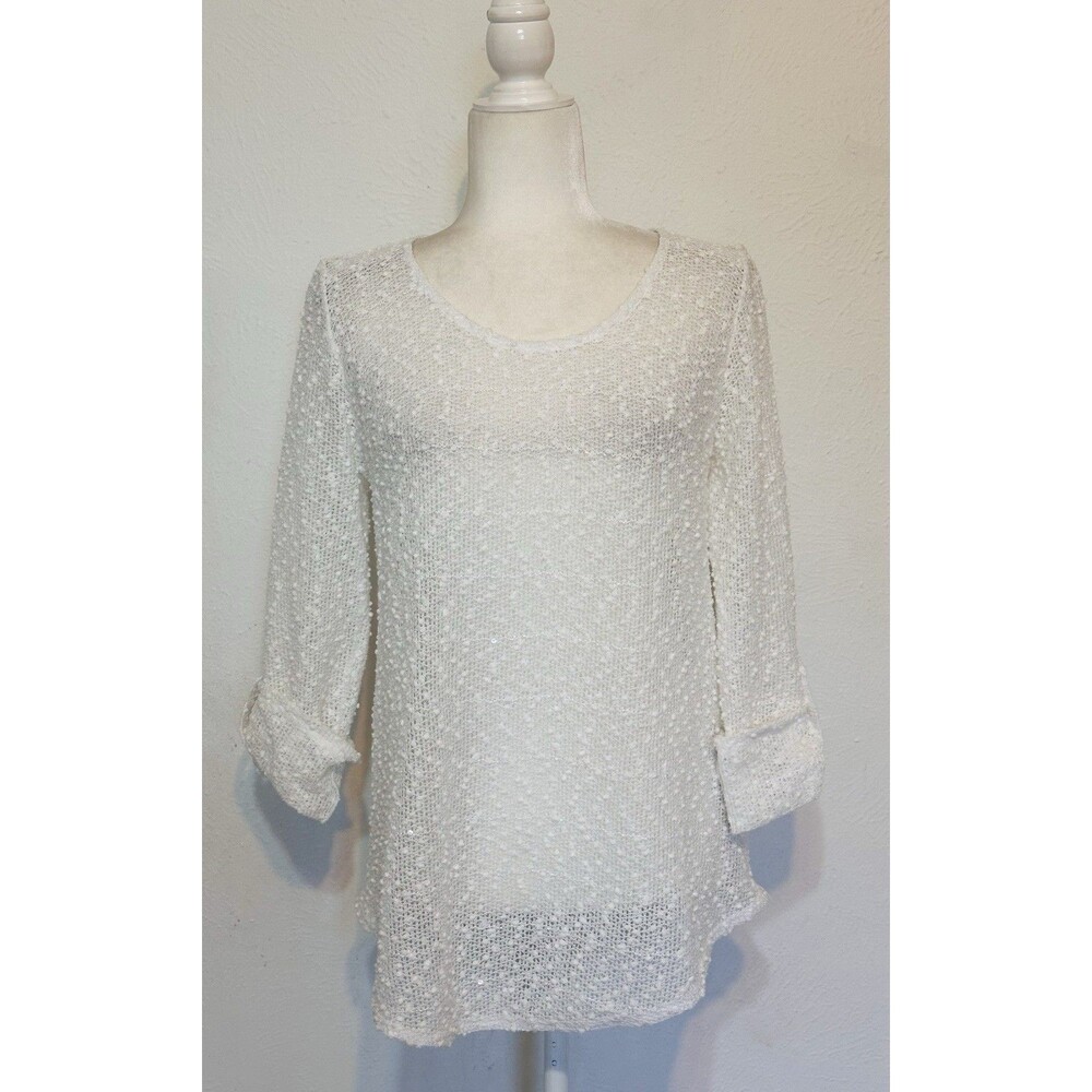Joseph Ribkoff Women Size 6 Boucle Open Knit Sequined Embroidered Top Holidays